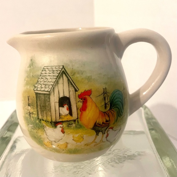 Vintage Rooster& Chickens Stoneware Jug Creamer Farmhouse
Style Kitchen Cottage - Picture 3 of 7